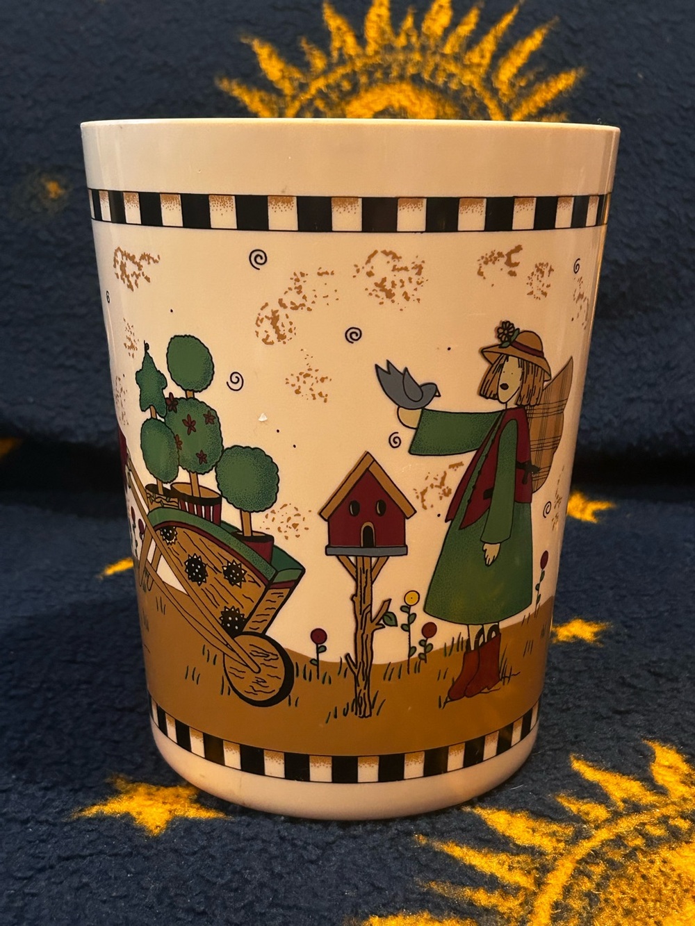 VTG 90s Debbie Mumm Bath Wastebasket Country Angel Garden Grannycore Cottagecore